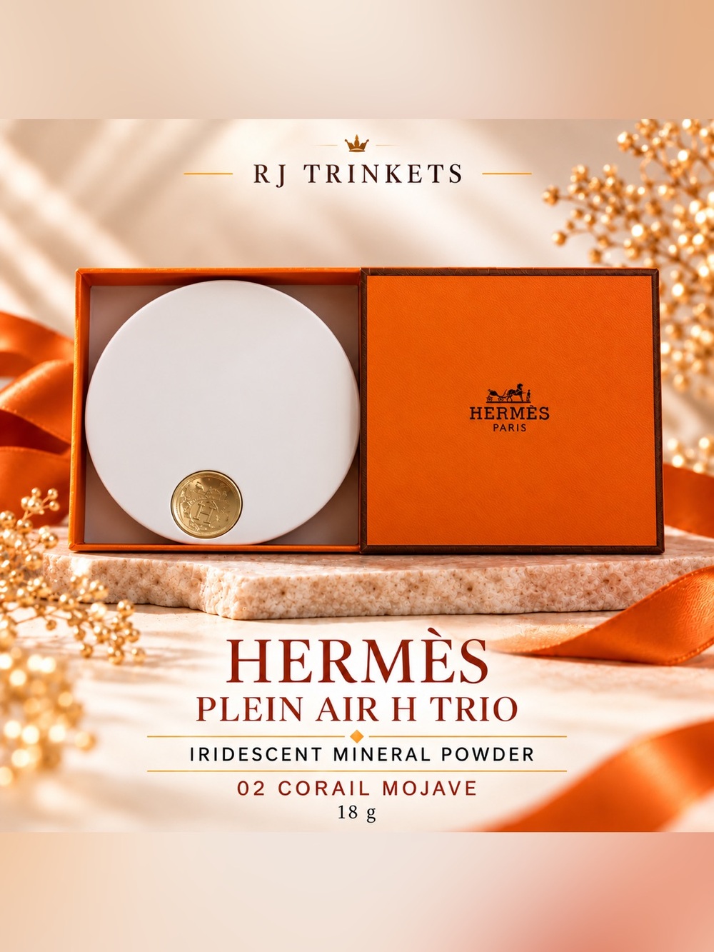 Hermès Plein Air H Trio Iridescent Mineral Powder — Coral Orange & White